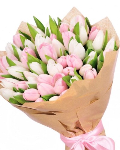 Букет 20 белых и 19 розовых тюльпанов купить с доставкой в Санкт-Петербурге