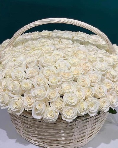Букет 501 белая роза в корзине купить с доставкой в Санкт-Петербурге