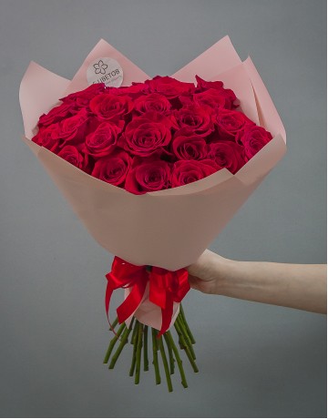 Букет из 25 красных роз Кения Премиум 40 см