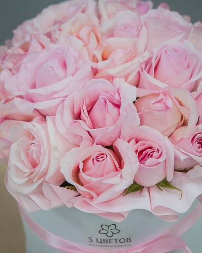 Букет 25 розовых роз в шляпной коробке купить с доставкой в Санкт-Петербурге