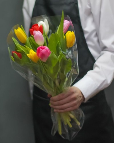 Букет из 9 разноцветных тюльпанов - Корпоративный купить с доставкой в Санкт-Петербурге