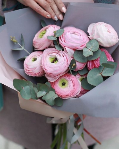 Букет из ранункулюсов 7 шт. нежно-розовых КЛУНИ купить с доставкой в Санкт-Петербурге